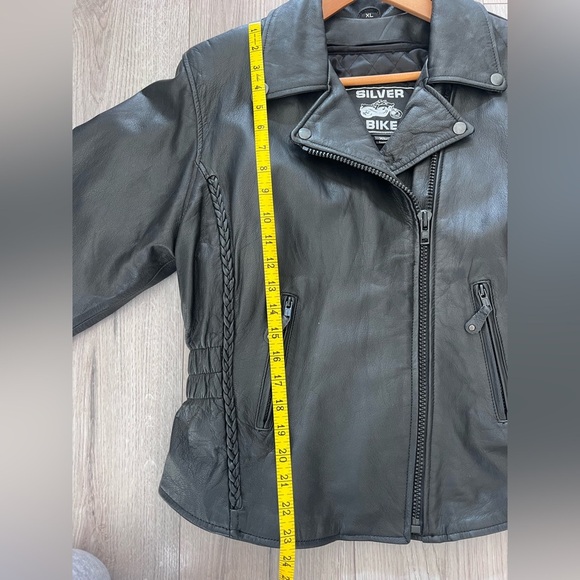 Women's Black Leather Motorcycle Jacket By Silver Bike Zip Out Liner Size XL - Picture 10 of 16